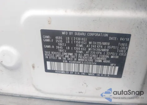 2018 Subaru Outback 2.5I Limited из США, поврежденный, VIN 4S4BSANC0J3349344